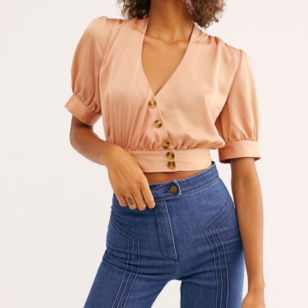 Free People Dusty Peach Button Down Crop